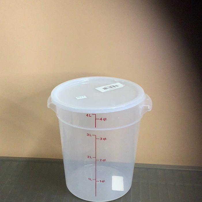 Cambro RFS4PPSW3190 4 Qt. Translucent Round Food Storage Container with Red Gradations and Lid