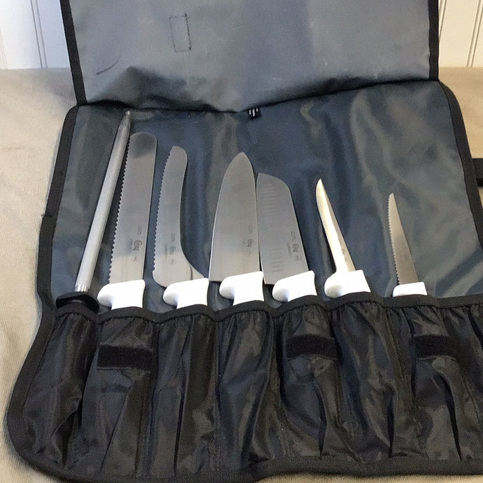Choice 7 Piece Knife Set with White Handles & Mercer Knife Roll