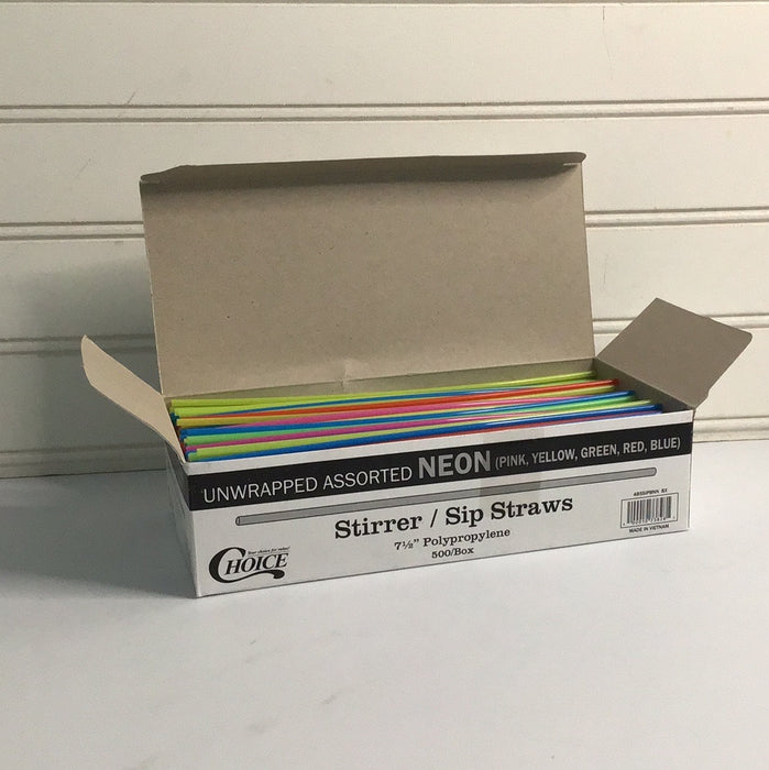 Choice 7 1/2" Neon Beverage Stirrer / Sip Straw - Case of 5000 (10 Boxes of 500)