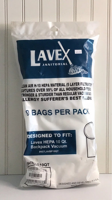 Lavex Hepa 10 Qt. Backpack Vacuum Bags