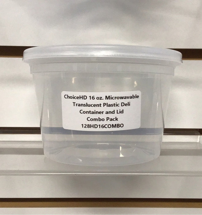 (COMBO PACK)ChoiceHD 16 oz. Microwavable Translucent Plastic Deli Container and Lid Combo Pack - 240/Case