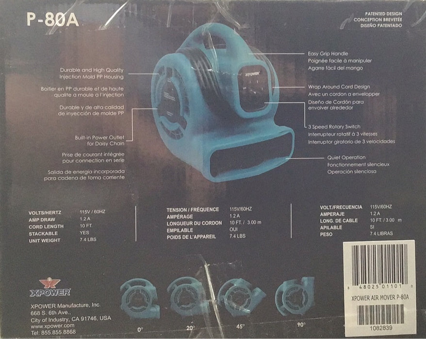 X-Power P-80A Air Mover 3 Speed 600 CFM 115V (Blue)