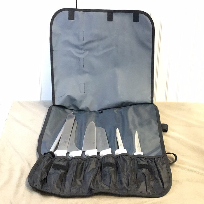 Choice 7 Piece Knife Set with White Handles & Mercer Knife Roll