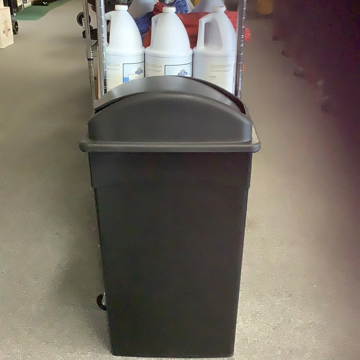 Lavex Janitorial 16 Gallon Black Slim Rectangular Trash Can with Dome Swing Lid