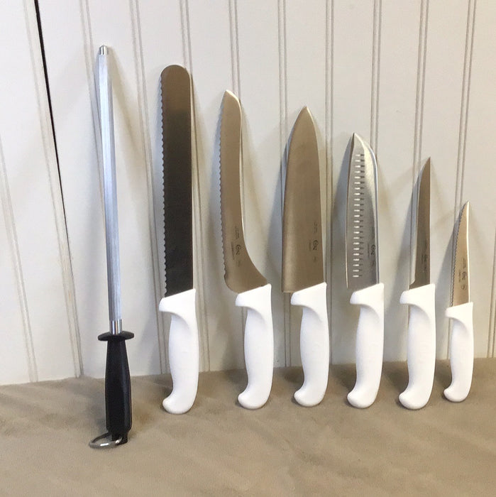 Choice 7 Piece Knife Set with White Handles & Mercer Knife Roll